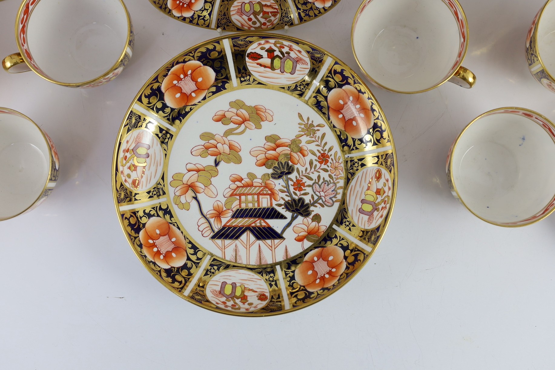 A Spode part tea service painted in Imari style with pattern 1956, c.1820